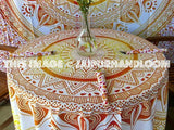 Wall Tapestries -Orange floral tapestry wall hanging mandala tablecloth-Jaipur Handloom