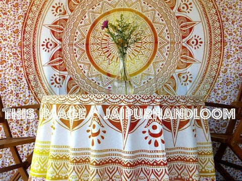 Wall Tapestries -Orange floral tapestry wall hanging mandala tablecloth-Jaipur Handloom