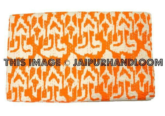 Wedding Gift Queen Ikat Quilt, Kantha Quilt, Ikat Bedspread, Queen Quilt, Kantha Bedspread, Ikat Bedding, Queen Bedding, Queen Bed Cover-Jaipur Handloom