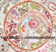 White 22" Patchwork Round Floor Pillow Cushion round embroidered Bohemian Patchwork floor cushion pouf Vintage Indian Foot Stool Bean Bag-Jaipur Handloom