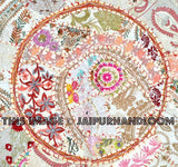 White 22" Patchwork Round Floor Pillow Cushion round embroidered Bohemian Patchwork floor cushion pouf Vintage Indian Foot Stool Bean Bag-Jaipur Handloom