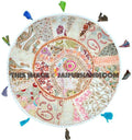 White 22" Patchwork Round Floor Pillow Cushion round embroidered Bohemian Patchwork floor cushion pouf Vintage Indian Foot Stool Bean Bag-Jaipur Handloom