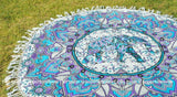 White & Blue Elephant Floral Ombre Round Beach Towel, Mandala Roundie-Jaipur Handloom