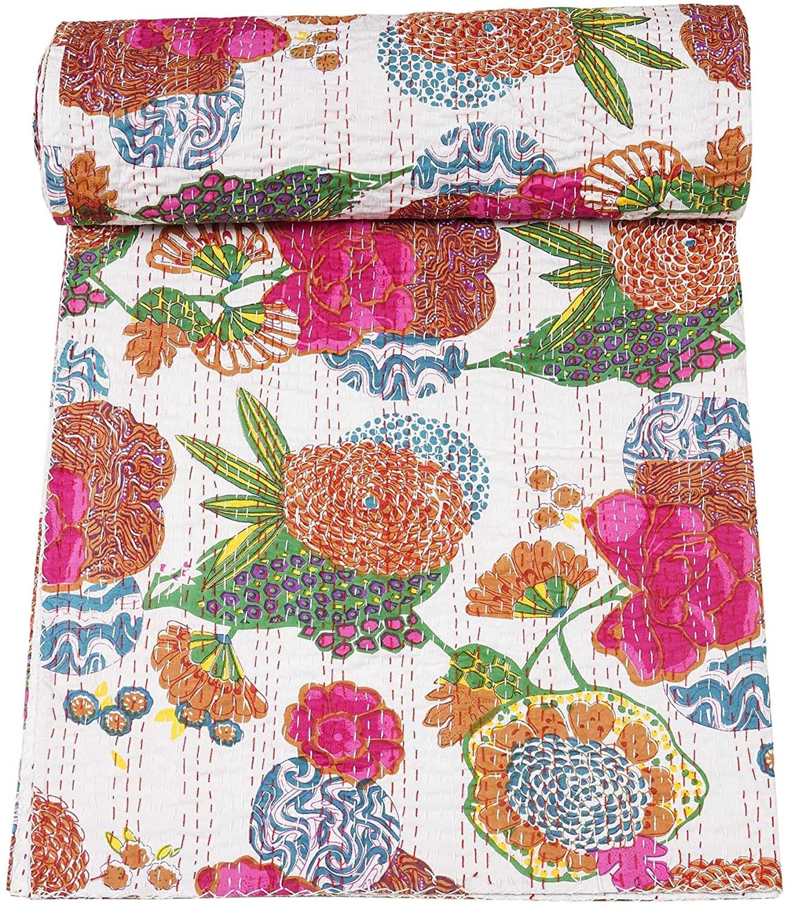 white  fruit kantha quilt