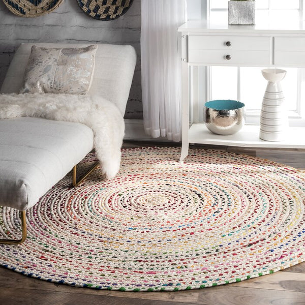 Jaipur Handloom -White / Ivory / Beige Round Rugs UK Cotton Round Rugs for Living room Dining Area