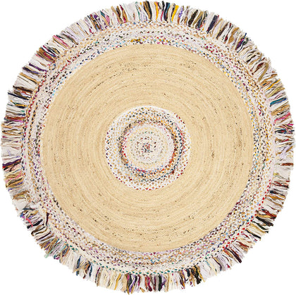 Jaipur Handloom - White Ivory Round Rug Jute Area Rug, Rag Rugs Circle Rugs Boho Rugs