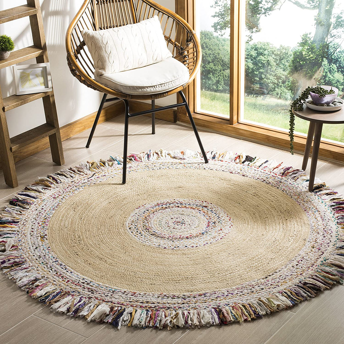 Jaipur Handloom - White Ivory Round Rug Jute Area Rug, Rag Rugs Circle Rugs Boho Rugs
