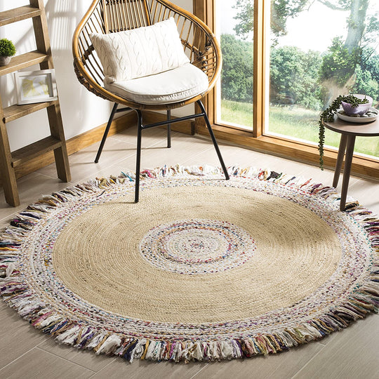 Jaipur Handloom - White Ivory Round Rug Jute Area Rug, Rag Rugs Circle Rugs Boho Rugs