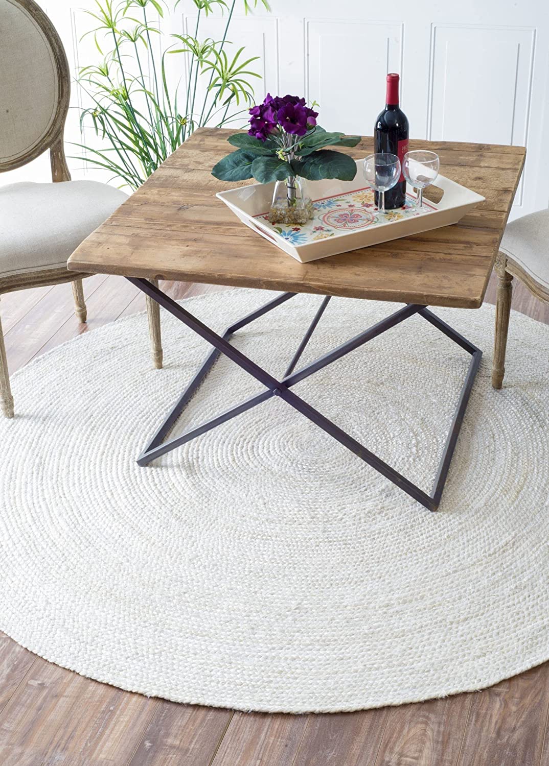 White Jute Round Rug, Large Round Indoor Area Rug | Jaipur Handloom