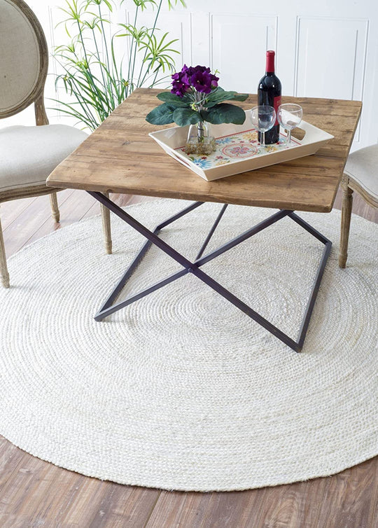 White Jute Round Rug, Large Round Indoor Area Rug | Jaipur Handloom