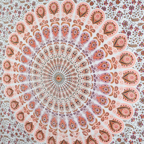 White Medallion Mandala Dorm Tapestry Indian Cotton Twin Bedding-Jaipur Handloom
