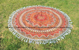 White & Orange Elephant Medallion Circle Roundie Beach Towel Throw-Jaipur Handloom