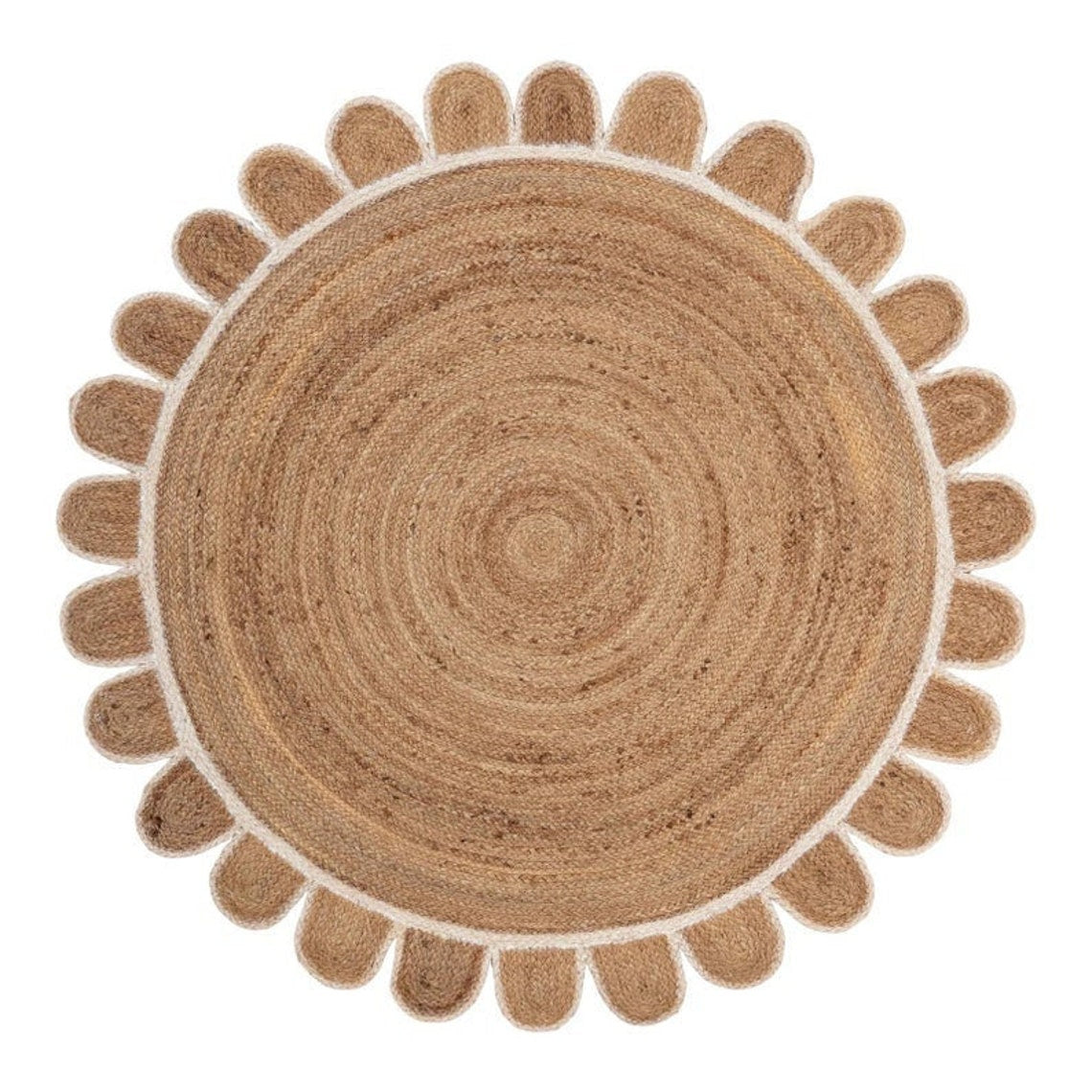White Round scallop rug, round scalloped jute rug, round jute rug