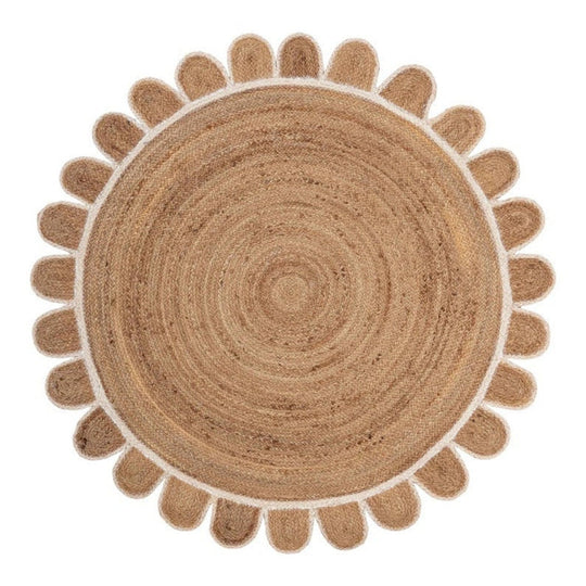 White Round scallop rug, round scalloped jute rug, round jute rug
