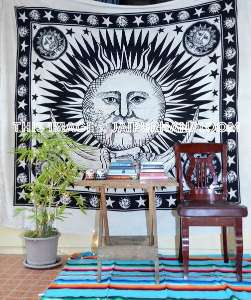 White Sun Psychedelic Indian Tapestry Bedding Tapestry Wall Decor-Jaipur Handloom