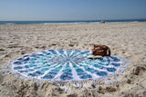 White and Blue Goddess Mandala Roundie Fringed Beach Throw-Jaipur Handloom