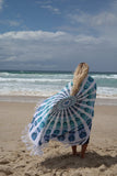 White and Blue Goddess Mandala Roundie Fringed Beach Throw-Jaipur Handloom