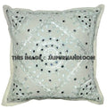 White decorative Throw Pillow Indian Mirror Work Gypsy PIllow Large Bohemian cushion-Jaipur Handloom