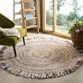 White, ivory Round Rug, Hand Braided Chindi Rug Rag with tassels and fringes