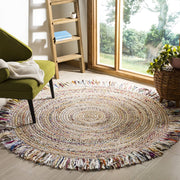 White, ivory Round Rug, Hand Braided Chindi Rug Rag with tassels and fringes