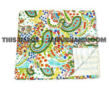 White paisley Kantha Quilt Twin Quilt Bedding Throw Sofa Cover-Jaipur Handloom