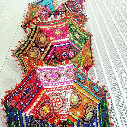 Wholesale 25 pcs Sun Protection Umbrella Indian Embroidered Parasol Woman Umbrella Decorative Umbrella Wedding Function Beach Umbrella-Jaipur Handloom