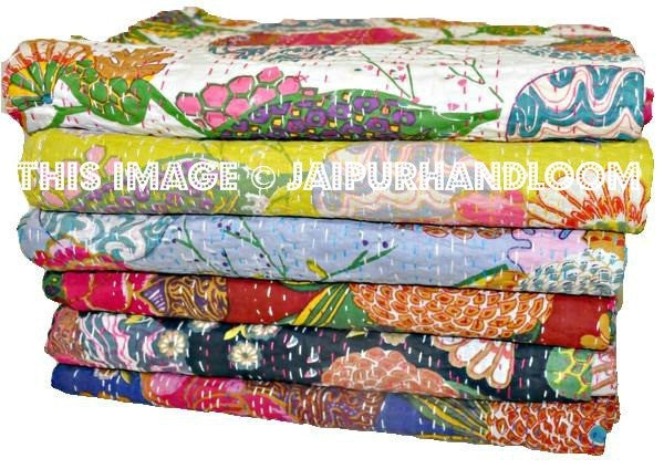 Wholesale SET OF 3 Popular Kantha Quilt, Indian Sari Quilt, Quilted Bedspreads, Throws, Blanket, Gudari handmade tapestry Reversible Bedding-Jaipur Handloom
