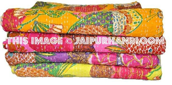 Wholesale SET OF 3 Popular Kantha Quilt, Indian Sari Quilt, Quilted Bedspreads, Throws, Blanket, Gudari handmade tapestry Reversible Bedding-Jaipur Handloom