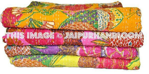 Wholesale SET OF 3 Queen Kantha Quilt Indian Sari Quilt King Size Kantha Bed Cover-Jaipur Handloom