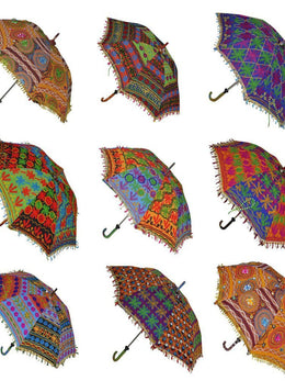 Wholesale Vintage Handmade Embroidered Patchwork Umbrella Parasol Indian Wedding Decoration Bohemian Beach Umbrella Sun Light