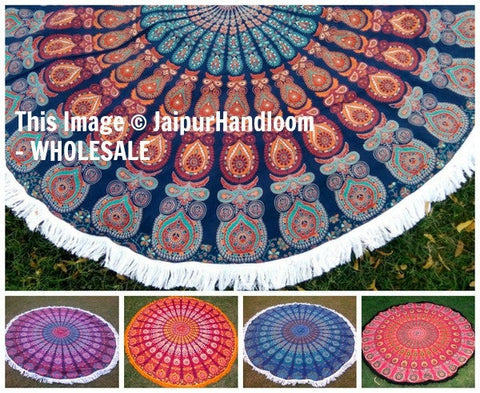 Wholesale set of 25 pcs - Cotton Round Tablecloth with tassels Indian Mandala Wall Tapestries-Jaipur Handloom
