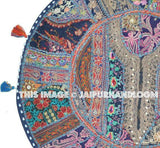 XL 32" Blue Round Floor Pillow Cushion round seating Bohemian Patchwork floor cushion pouf Vintage Indian Foot Stool Bean Bag seat-Jaipur Handloom