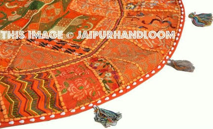 XL 32" Bohemian Patchwork round floor cushion Floor Cushion Round Floor Pillow Indian pouf bean bag cushion pillow Vintage Indian FootStool-Jaipur Handloom