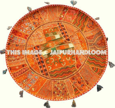 XL 32" Bohemian Patchwork round floor cushion Floor Cushion Round Floor Pillow Indian pouf bean bag cushion pillow Vintage Indian FootStool-Jaipur Handloom