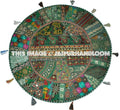 XL 32" Green Round Floor Pillow Cushion Green round seating Bohemian Patchwork floor cushion pouf Vintage Indian Foot Stool Bean Bag seat-Jaipur Handloom