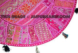 XL 32" Gypsy round seating Round Floor Pillow Cushion in Pink Bohemian Patchwork floor cushion pouf Vintage Indian Foot Stool Bean Bag seat-Jaipur Handloom