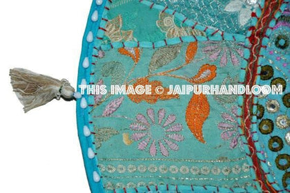 XL 32" Round Blue Floor Pillow Cushion in Turquoise Bohemian Patchwork floor cushion pouf Vintage Indian Foot Stool Bean Bag tapestry decor-Jaipur Handloom