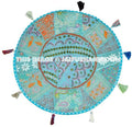 XL 32" Round Blue Floor Pillow Cushion in Turquoise Bohemian Patchwork floor cushion pouf Vintage Indian Foot Stool Bean Bag tapestry decor-Jaipur Handloom