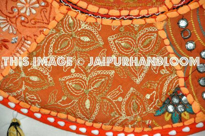 XL 32" Round Bohemian Patchwork floor cushion pouf Floor Pillow Cushion in Orange gypsy Vintage Indian Foot Stool Bean Bag