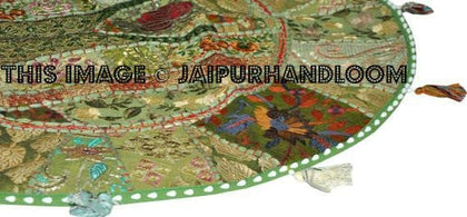 XL 32" Round Floor Pillow Cushion in Green Gypsy round seating Bohemian Patchwork floor cushion pouf Vintage Indian Foot Stool Bean Bag seat-Jaipur Handloom