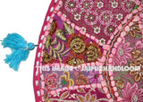 XL 32" Round Floor Pillow floor Cushion in Pink gypsy Bohemian Patchwork floor cushion pouf Vintage Indian Foot Stool Bean Bag-Jaipur Handloom