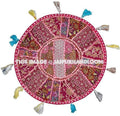 XL 32" Round Floor Pillow floor Cushion in Pink gypsy Bohemian Patchwork floor cushion pouf Vintage Indian Foot Stool Bean Bag-Jaipur Handloom