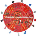 XL 32" Round Red Floor Pillow Cushion in Red gypsy Bohemian Patchwork floor cushion pouf Vintage Indian Foot Stool Bean Bag-Jaipur Handloom