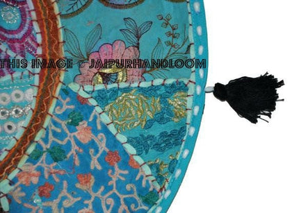 XL 32" Round Turquoise blue Floor Pillow Cushion round seating Bohemian Patchwork floor cushion pouf Vintage Indian Foot Stool Bean Bag seat-Jaipur Handloom
