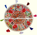 XL 32" Round white Floor Pillow Cushion in off White/Cream Bohemian Patchwork floor cushion pouf Vintage Indian Foot Stool Bean Bag-Jaipur Handloom