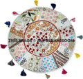 XL 32" Round white Vintage Indian Foot Stool Floor Pillow Cushion round seating Bohemian Patchwork floor cushion pouf Bean Bag-Jaipur Handloom