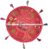 XL 32" Vintage Indian Foot Stool Round Red Floor Pillow Cushion round seating Bohemian Patchwork floor cushion pouf  Bean Bag