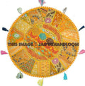 XL 32" Yellow Round Floor Pillow Cushion Yellow round seating Bohemian Patchwork floor cushion pouf Vintage Indian Foot Stool Bean Bag seat-Jaipur Handloom