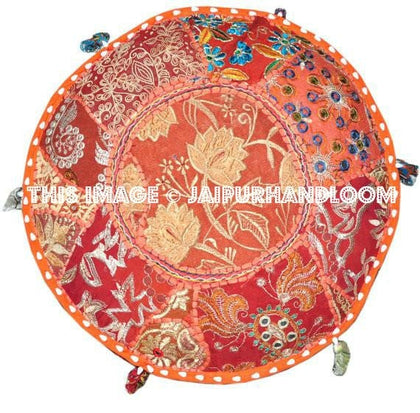 XL Orange Poufs Ottomans Bean bag chair tufted ottoman-Jaipur Handloom