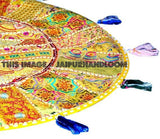 Yellow 17" Patchwork Round Floor Pillow Cushion round embroidered Bohemian Patchwork floor cushion pouf Vintage Indian Foot Stool ottoman-Jaipur Handloom